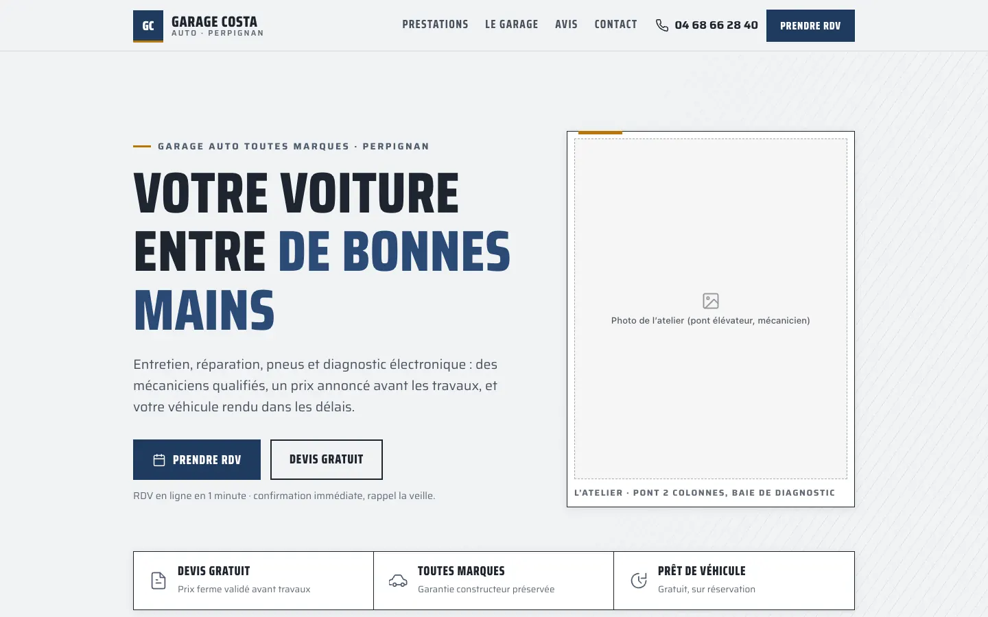 Site de Garage Costa affiché sur ordinateur