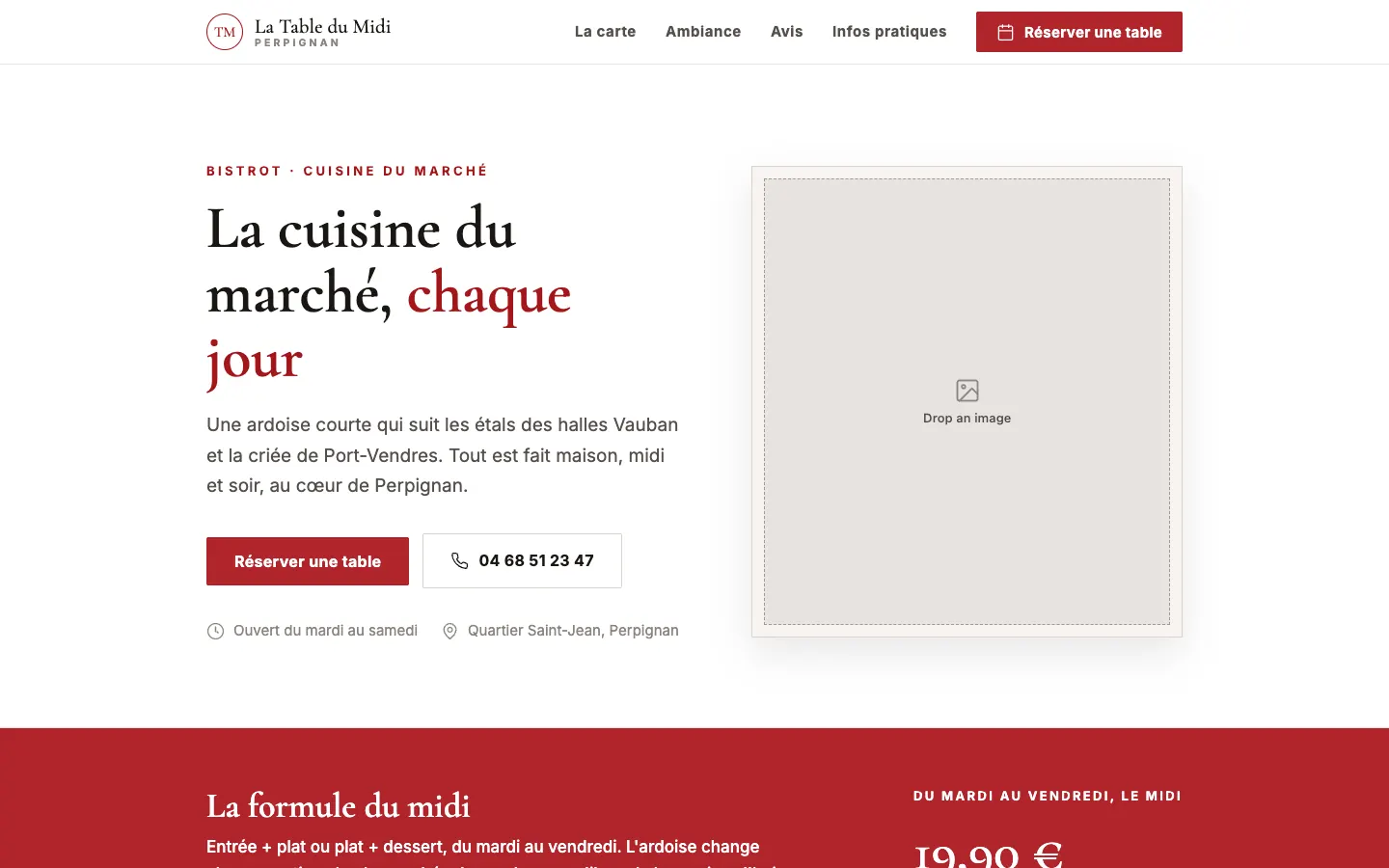 Site de La Table du Midi affiché sur ordinateur