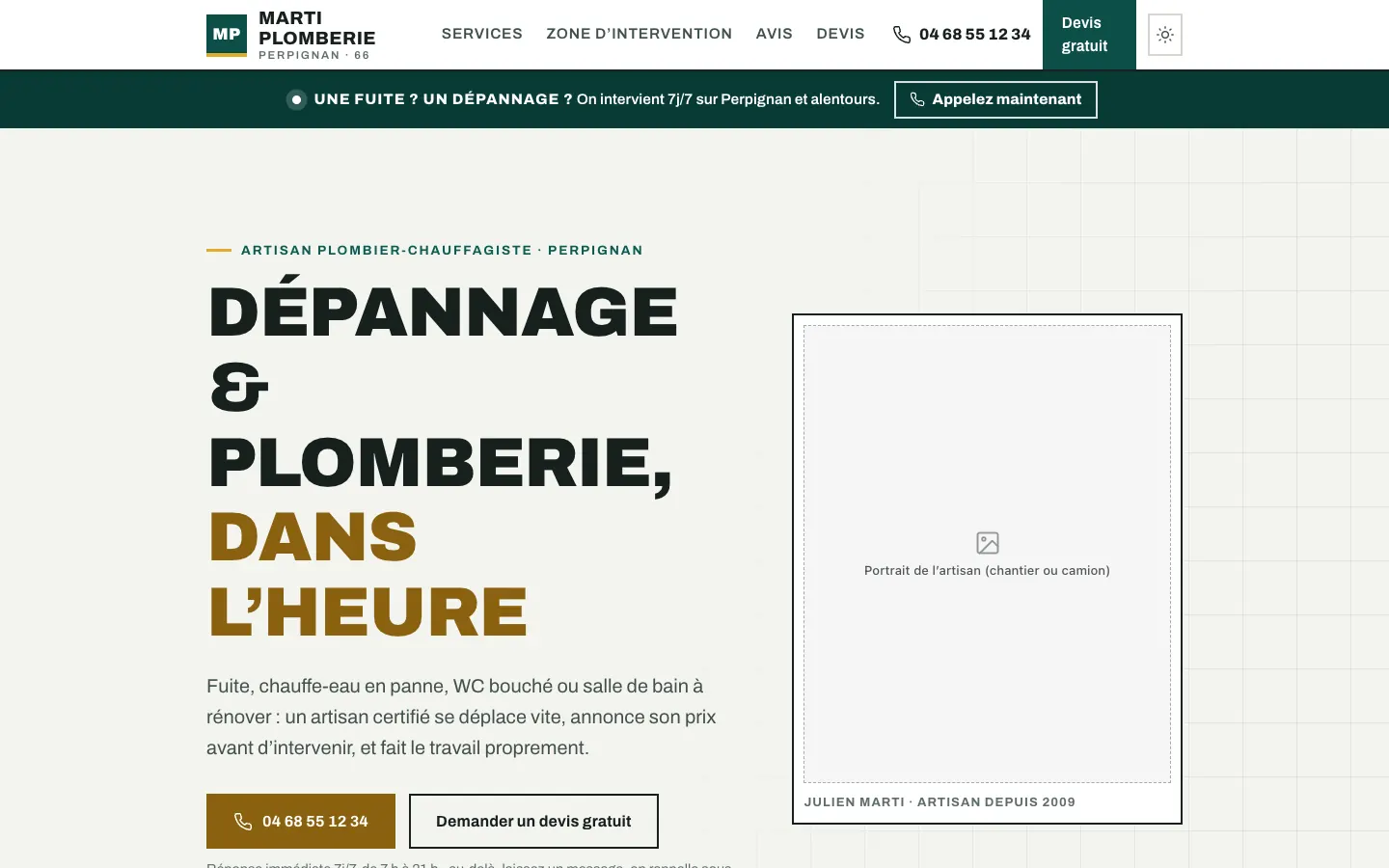 Site de Marti Plomberie affiché sur ordinateur