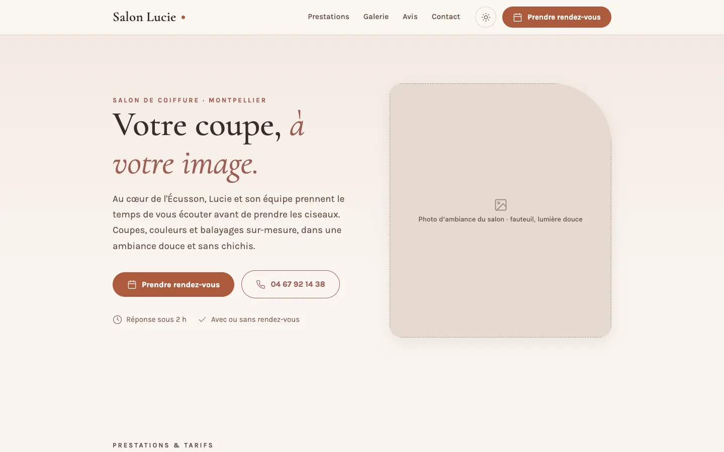Site de Salon Lucie affiché sur ordinateur